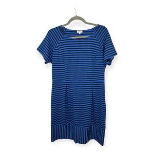 Pixley Cobalt Black Stripe Knit Shift Dress Classic Office Everyday Style Large